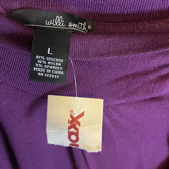 NWT Willi Smith Amethyst Purple 1/2 Sleeve High Collar Top w/ Tie Size L - Picture 3 of 13